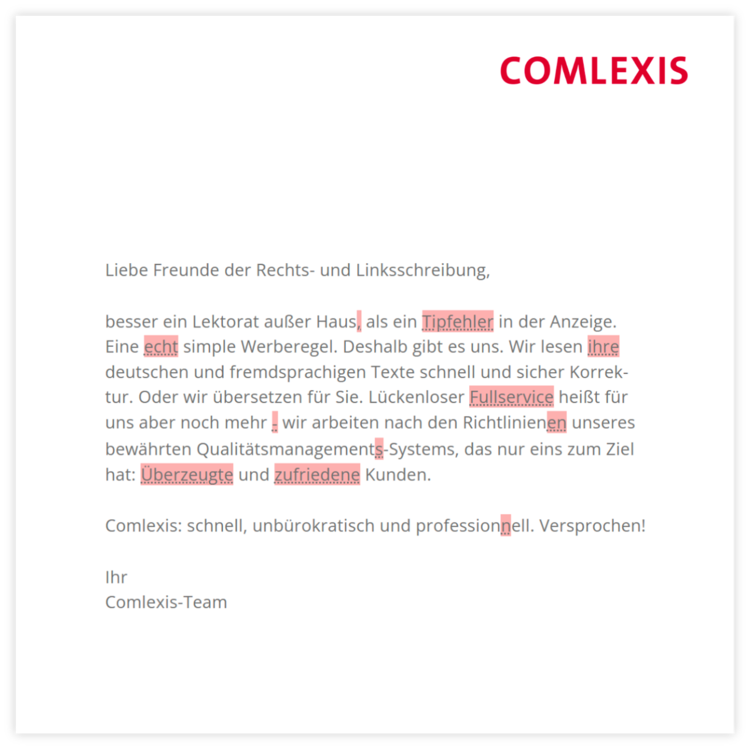 Ein Bild eines Korrekturbeispiels von Comlexis mit Klartext-Korrektur®