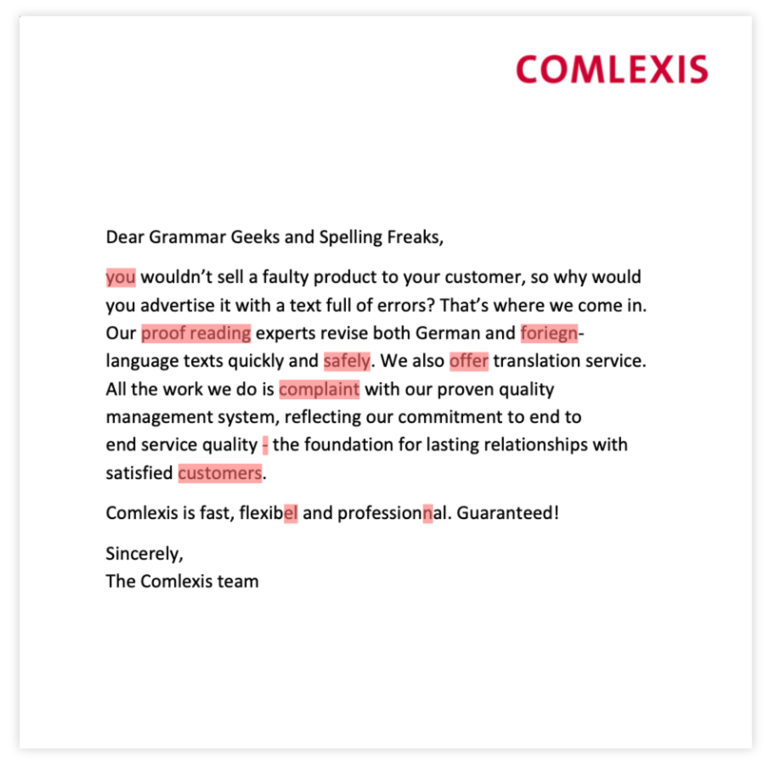 Ein Beispielbild eines Fremdsprachen-Lektorats von Comlexis mit Klartext-Korrektur®