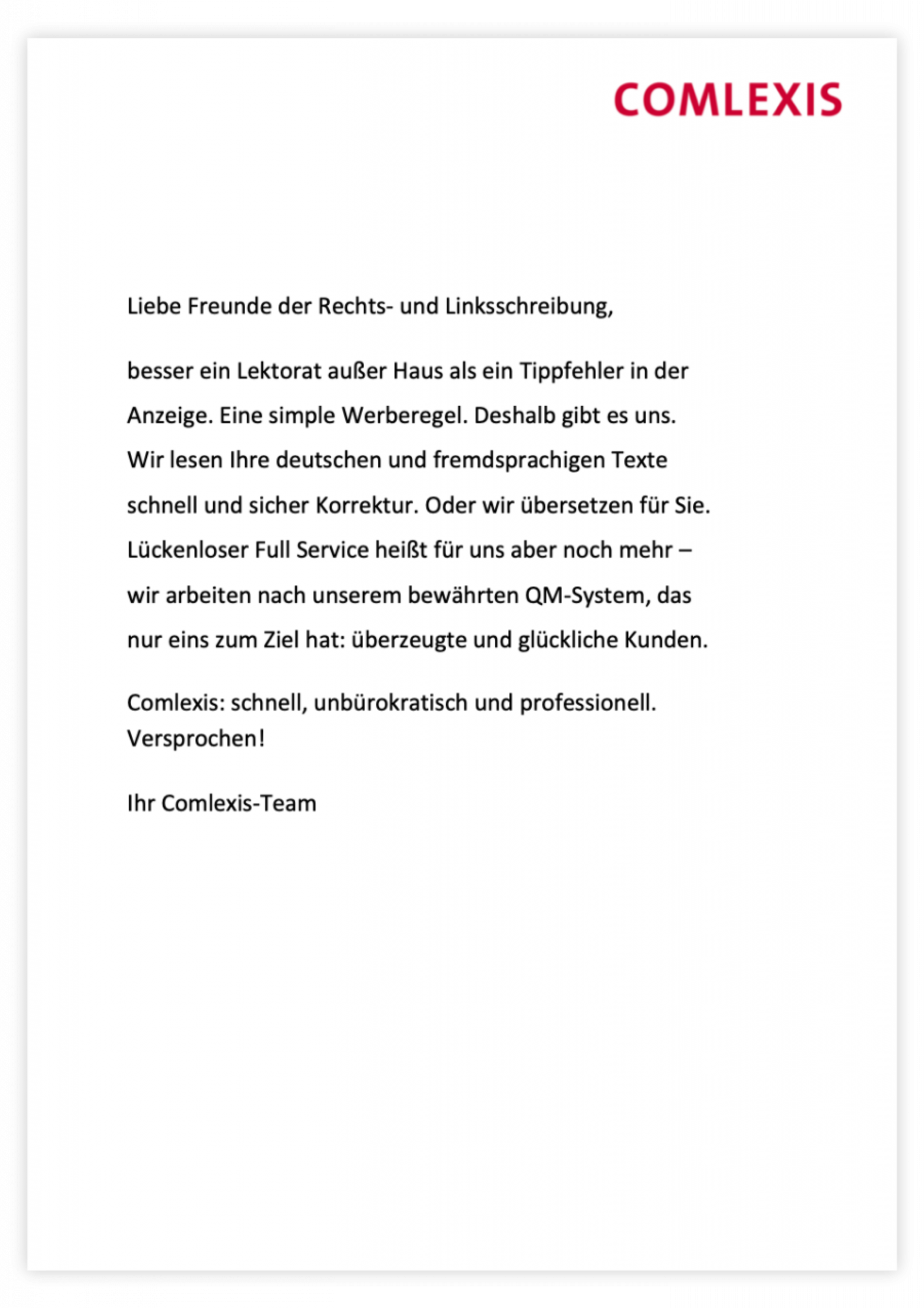 Ein Korrekturbeispiel von Comlexis mit einem Ausgangstext in Standardsprache